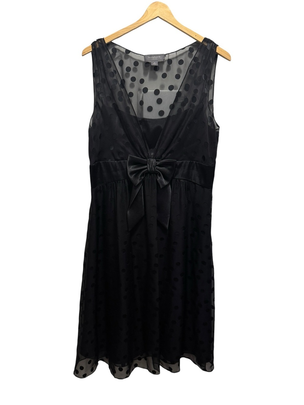Liz Claiborne Black Chiffon Polka Dot Dress Size 14